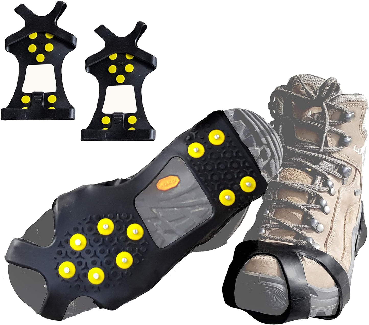 Ice Snow Traction Cleats - Lightweight Crampon Cleats for Walking on Snow & Ice - Anti Slip Grippers Fasten Quickly & Easily Over Footwear - Protable Grips for Shoes and Boots