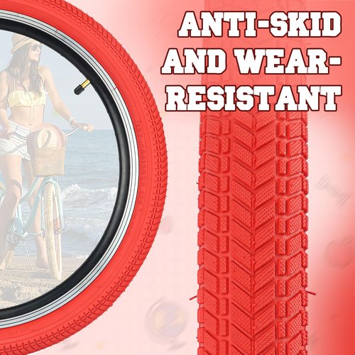 BALINGE 20 x 2.125 Bike tire with Tube 2 Pack 20 Bike tire Kids Bike Folding Replacement Tires Fits Most Kids Bikes,BMX Tires 20 inch,Red/2 Tires 2 Tubes 2 Levers, 20 Inch