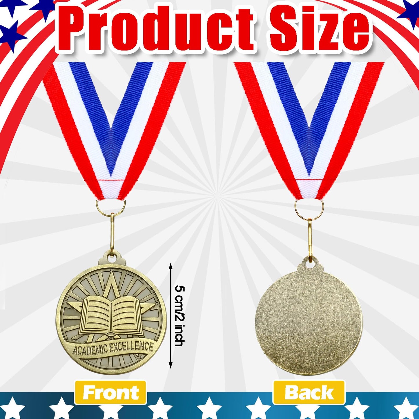 Quelay 60 Pcs 2 Inches Bulk Award Medals Metal Winner Medals with Neck Ribbons for Competitions Graduation School Party Adults Tournaments Trophy Award Prize Gift(Academic Excellence)