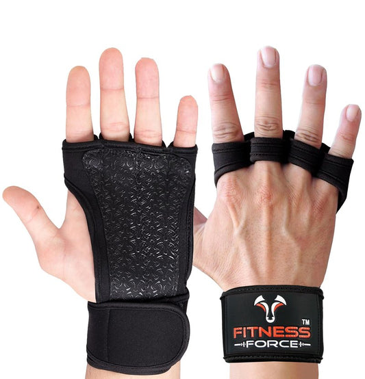 FITNESS FORCE Ventilated Weightlifting Gloves Workout Gloves for Men & Women with Built-in Wrist Wraps Fingerless Gym Gloves for Men Perfect for Exercise Fitness, Weight Lifting (Black, X-Small)