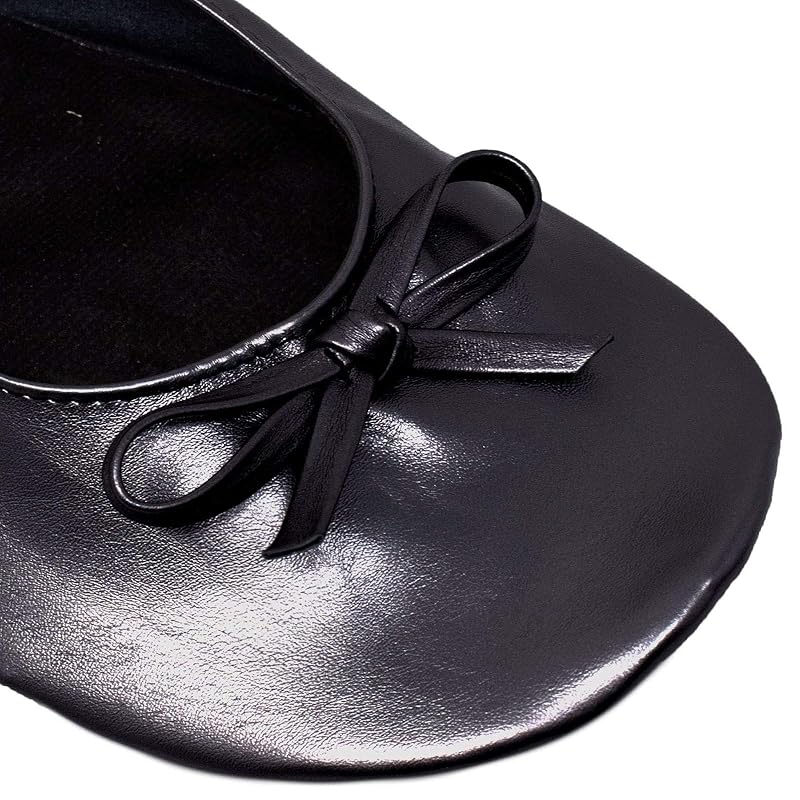 Untssiw Black Medium Foldable Ballet Flats with Pouch - Travel Roll Up Shoes