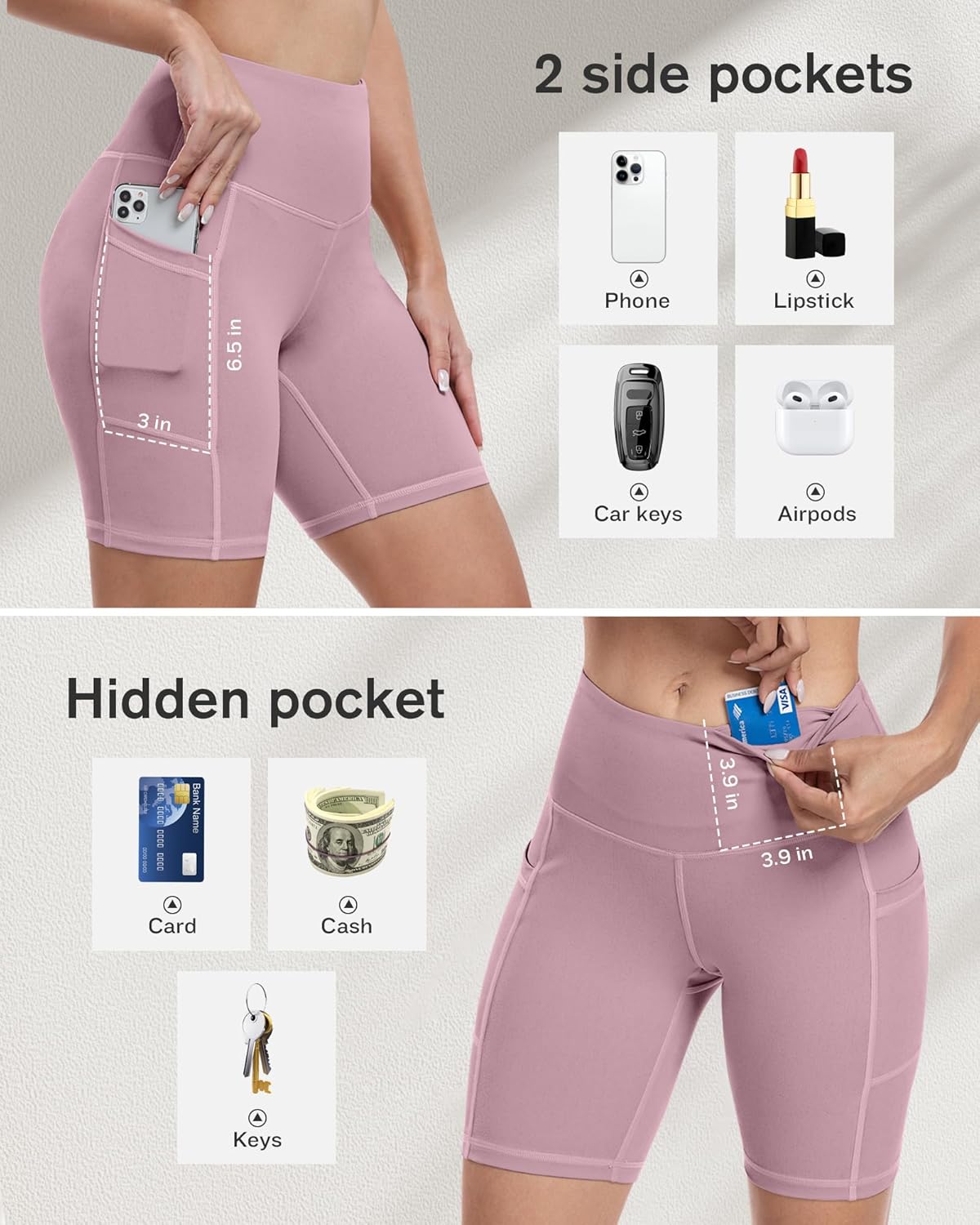 2 Packs Biker Shorts with Pockets for Women, Tummy Control High Waist Spandex Shorts 8" (2BlackDGrayLGray, XL)