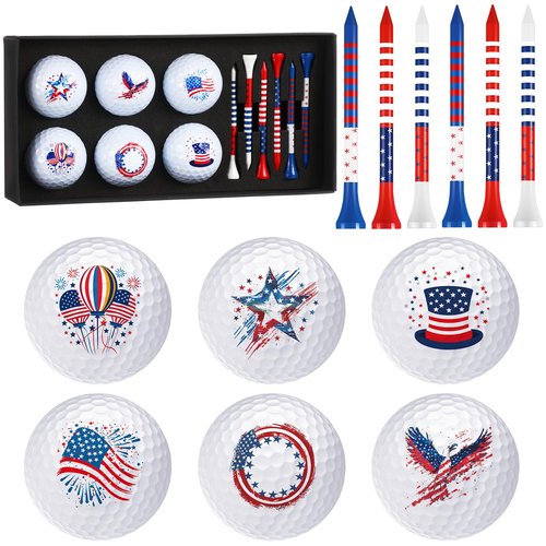 Lunmon 13 Pcs Patriotic Golf Balls Gifts Set 6 USA Flag Ball 6 Tees and 1 Box 4th of July Golf Ball and Tee Accessories Retirement Gifts for Dad Husband Grandpa Golfball Enthusiasts