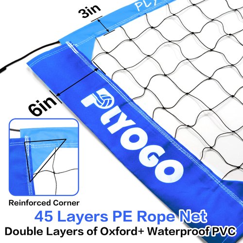 PLYOGO Volleyball Net for Backyard, Professional Portable Outdoor Heavy Duty Volleyball Net Set with Adjustable Aluminum Poles, Anti-Sag Design, Double Tension Adjuster for Beach, Grass |1680D Bag