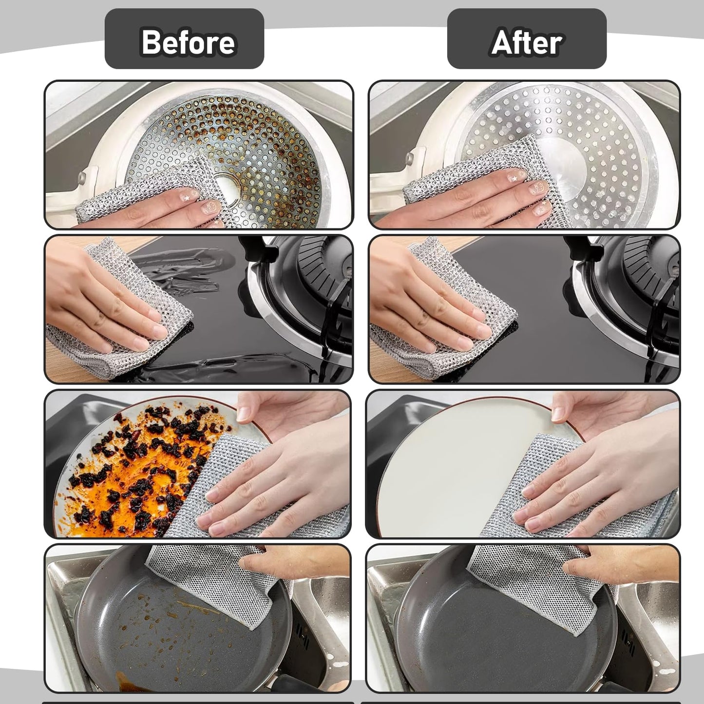 XANGNIER 10 Pcs Non Scratch Wire Dishcloth,2025 New Upgrade Steel Wool Cleaning Cloths for Wet and Dry,Multipurpose Wire Dishwashing Rag,Metal Mesh Miracle Cleaning Cloths for Kitchen,Dishes,Sink