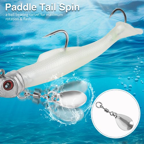 QKP Trout Spinner Soft Lures 5pcs, Pre-Rigged Soft Swimbait, Easy Catching Lures for Family Fishing, Fishing Lures for Bass Trout Crappie Walleye Fishing Lures