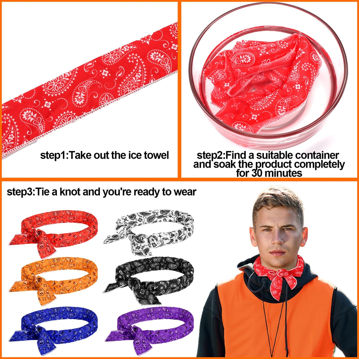 Coume 6 Pack Cooling Neck Wraps Neck Cooler Ice Bandanas Scarf for Hot Weather Summer Ultra Running Walking Riding Women Men(Retro Color)
