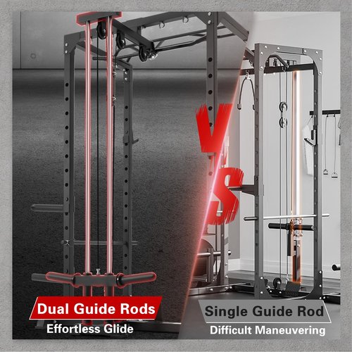 RitFit All-in-One Squat Rack for Home Gym, PPC02C Multi-Function 1000 LBS Capacity Power Cage with LAT Pulldown, Pulley System, Dip Bar, Landmine & More Power Rack Attachments (Black Only Cage)