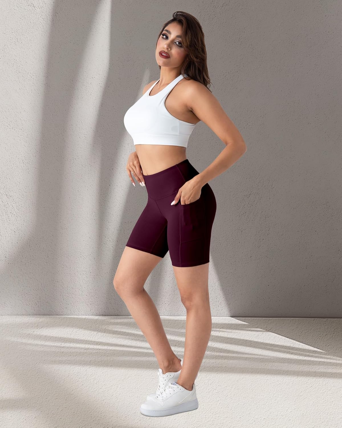 2 Packs Biker Shorts with Pockets for Women, Tummy Control High Waist Spandex Shorts 8" (2BlackDGrayLGray, XL)