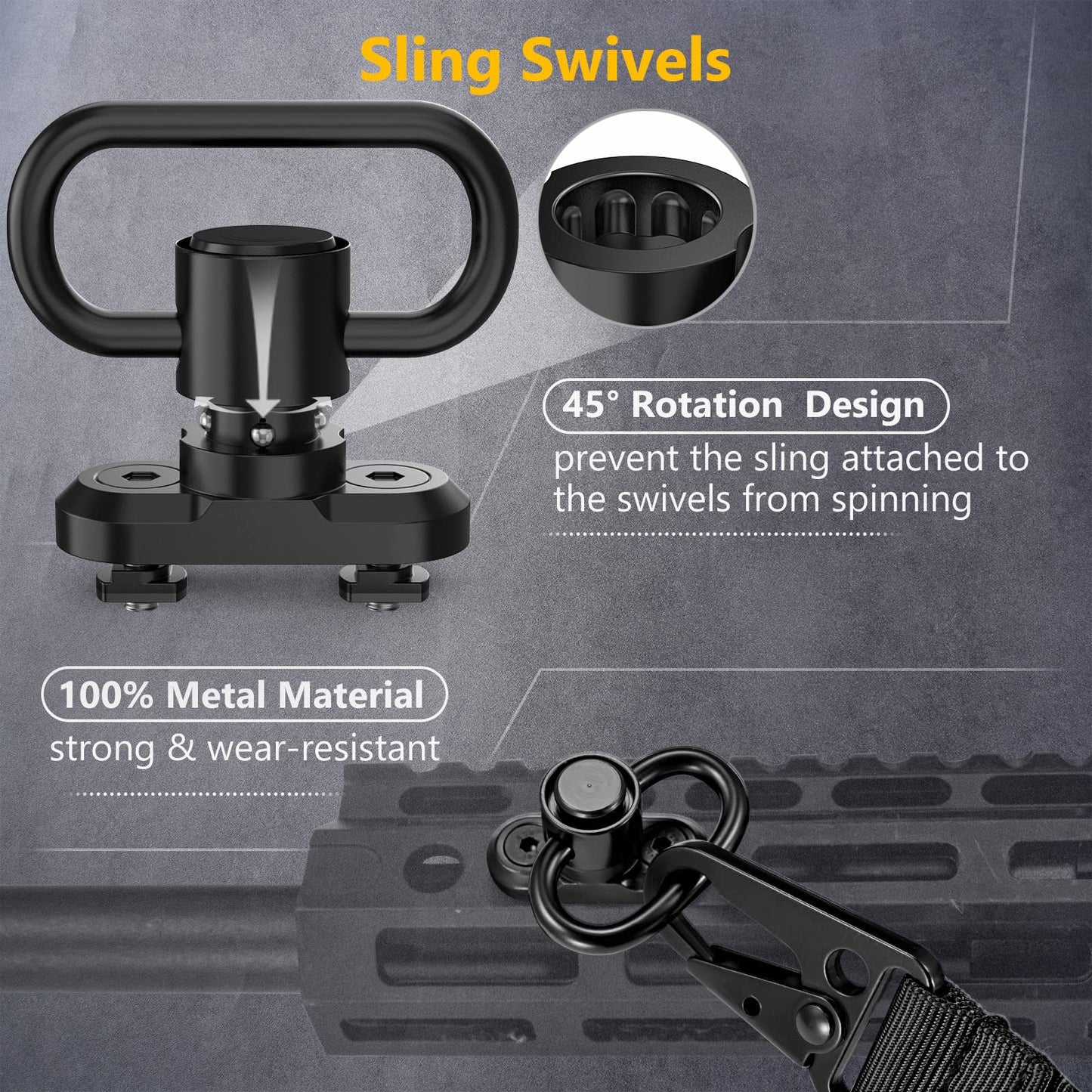 CVLIFE Rifle Sling with 2 Pack Anti-Rotation Sling Swivels,Adjustable Length Two Point Sling Elastic Cord Design for Outdoor Black