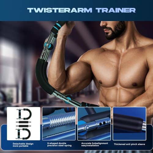 Rictine Twister Arm Trainer, 50-110lb 6-Level Force Adjustment Chest Workout Equipment, Arm Trainer, Portable Power Twister Bar, Chest Trainer for Men & Women, Detachable Design Fitness (Blue)