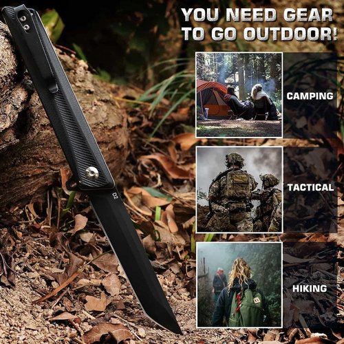 REMETTE Pocket Knife GD22K, Flipper Open 3.6" D2 Steel Tanto Folding knife with Durable G10 Handle,Men Women Everyday Carry EDC Knife,Sharp Camping Hiking Daily Work Knives