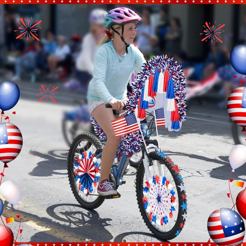 Simgoing 23 Pcs 4th of July Parade Patriotic Bike Decoration Kit Red White and Blue Bicycle Accessories Streamer Tassels Garland America Star Stickers for Independence Day Bike Parade Accessories