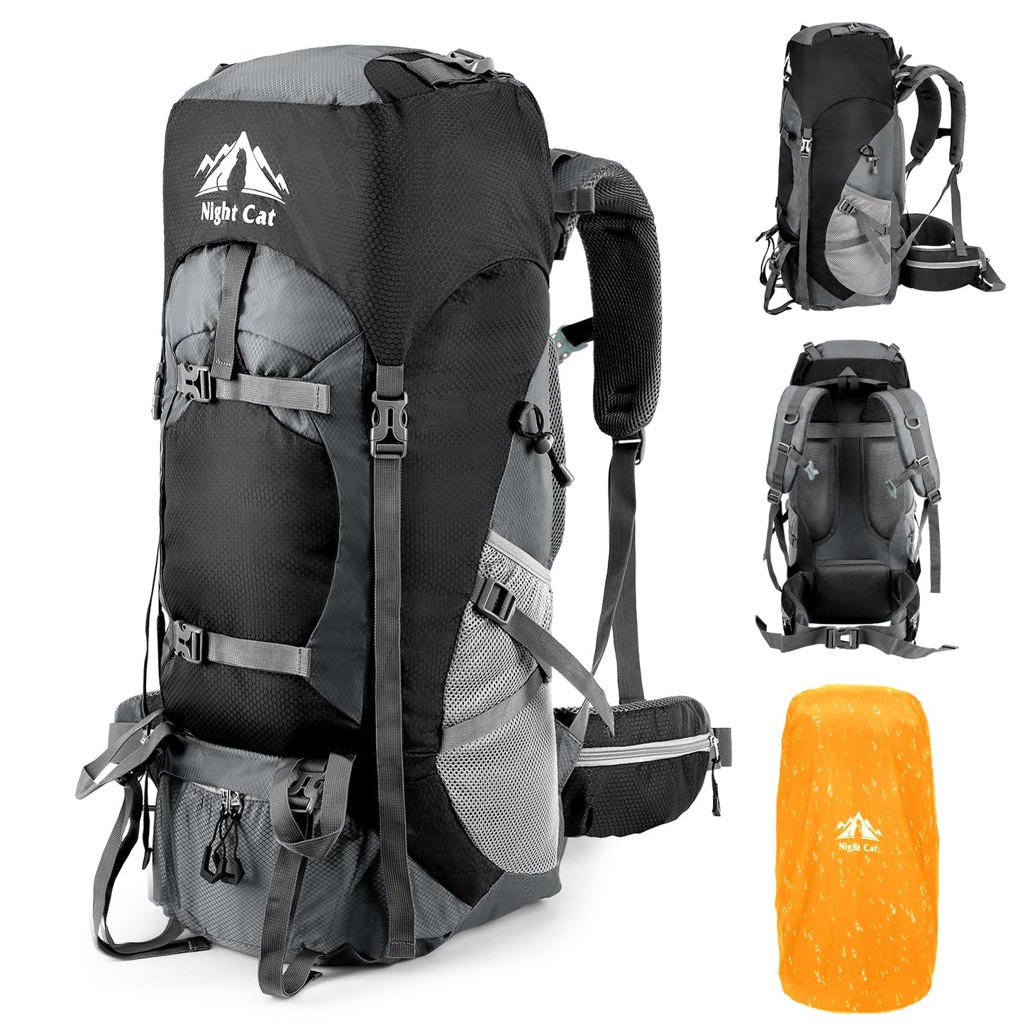 Night Cat Hiking Backpacks 70L Camping Backpacking Packs for Men Women Lightweight Outdoor for Mountaineering Traveling, No Internal Frame