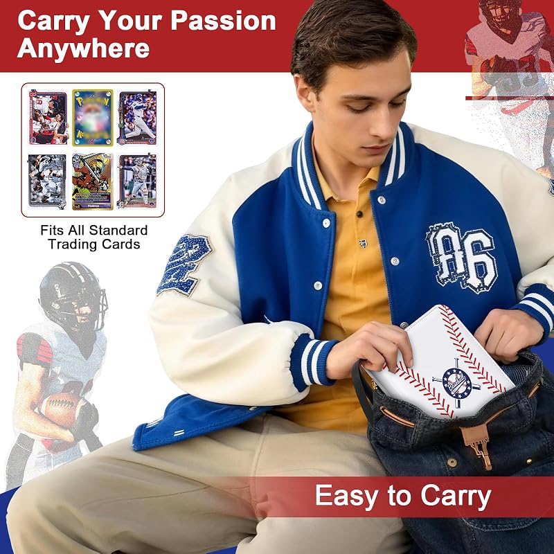 Baseball Card Binder 440 Pockets with Sleeves - 55 Pages, PU Leather, Zipper & 3-Ring Bind, Portable Card Album (Variation: 440 Pockets)