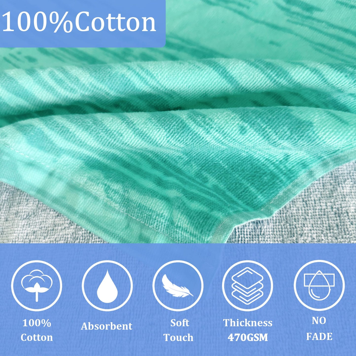 VOOVA & MOVAS Poncho Towel for Teens (8-16 Years) | Soft Absorbent Cotton Hooded Towel Robe | Versatile Beach, Pool, Swim & Bath Cover-Up | Blue & Aqua