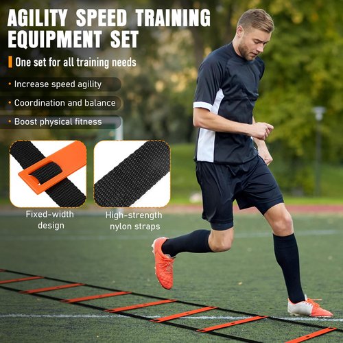 Agility Ladder Speed Training Equipment Set-20 ft Agility Ladder, 12 Soccer Cones, 4 Hurdles, Jump Rope, Running Parachute, Basketball Football Soccer Training Equipment for Kids, Youth, Adults