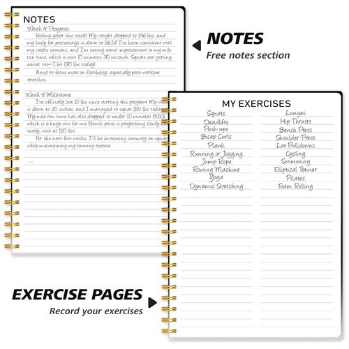 Fitness Journal Workout Planner for Women & Men - A5(5.5" x 8.5") Sturdy Workout Log Book for Gym & Personal Home Workouts - Black