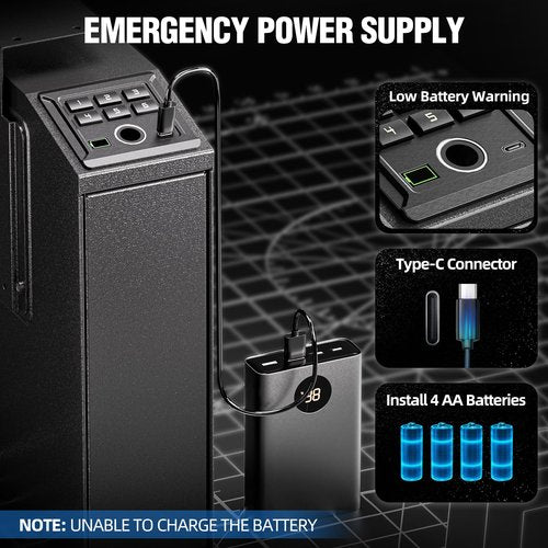 UEAKPIC Mounted Gun Safe for Handgun with Quick Access Sliding Door, Biometric Nightstand Pistol Lock Box with Security Fingerprint, Key Access, PIN Code for Car, Bedroom, Desk and Walls