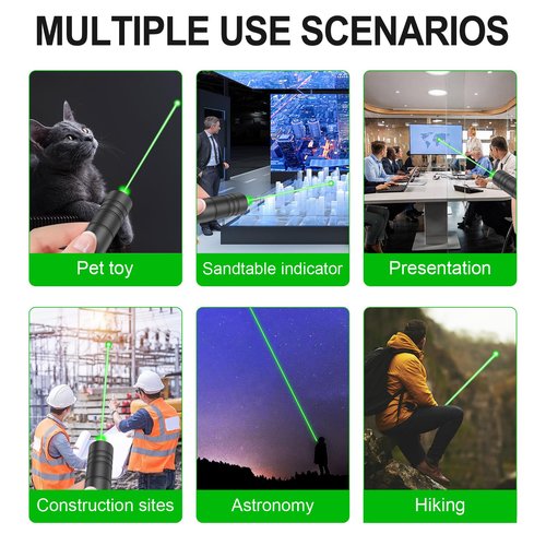 LETEAPII Green Beam Light Flashlight Long Range, USB Rechargeable Tactical Flashlights with Star Cap Adjustable Focus for TV/LED/LCD Screens, Presentations, Astronomy, Camping, Hiking, and Outdoor Use