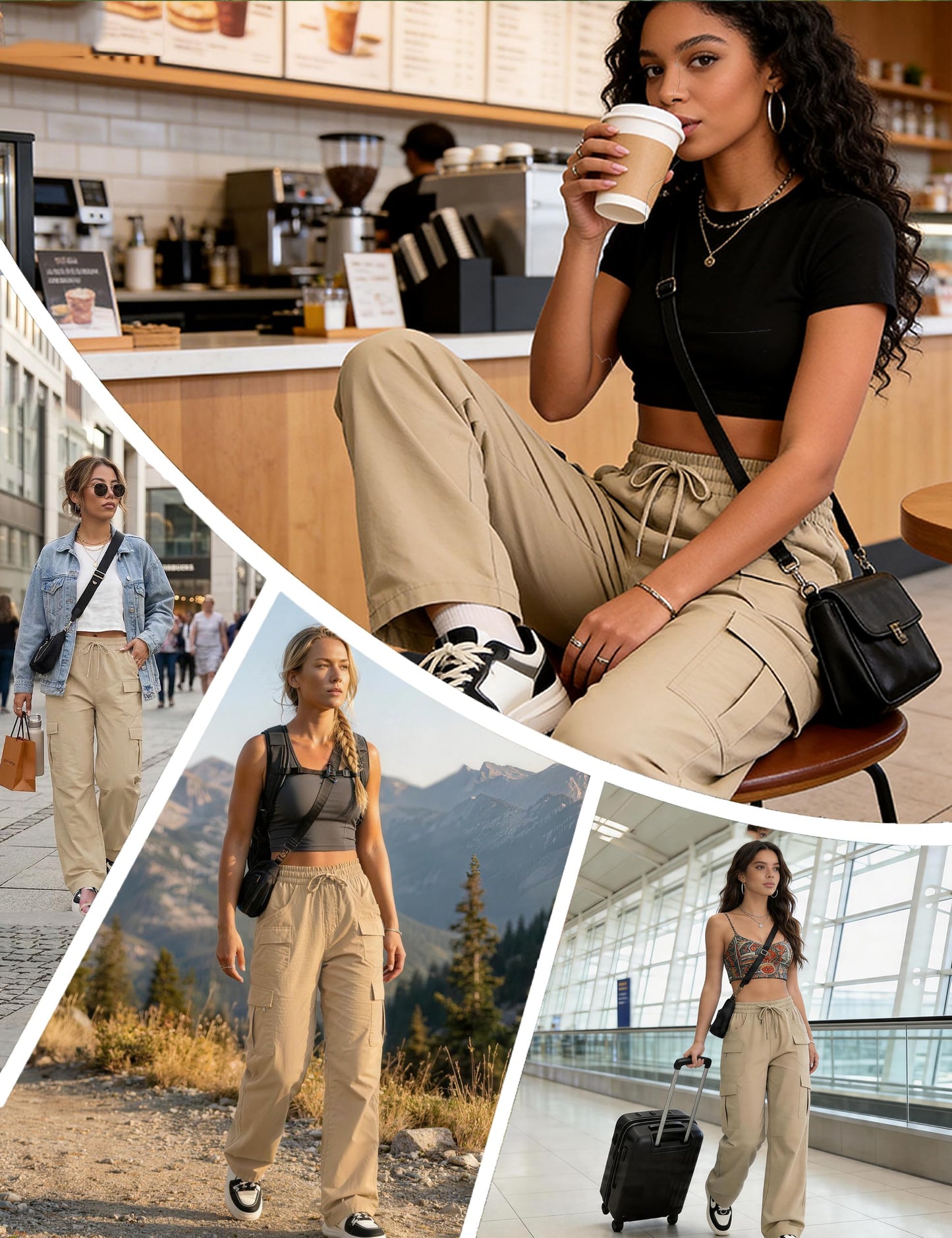 KPSUN Women's Cargo Pants 30" Lightweight Quick Dry Casual Travel Pant Streetwear for Work Hiking Outdoor with 8 Pockets(Khaki M)