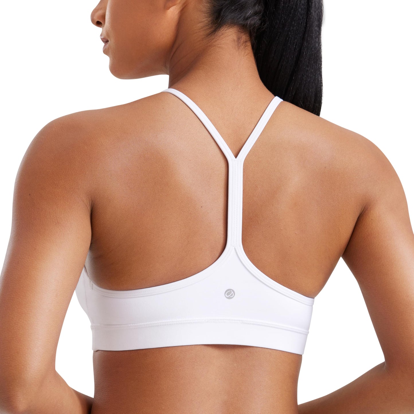CRZ YOGA Butterluxe Y Back Sports Bras for Women - Padded Racerback Low Impact Spaghetti Thin Strap Workout Yoga Top White Medium