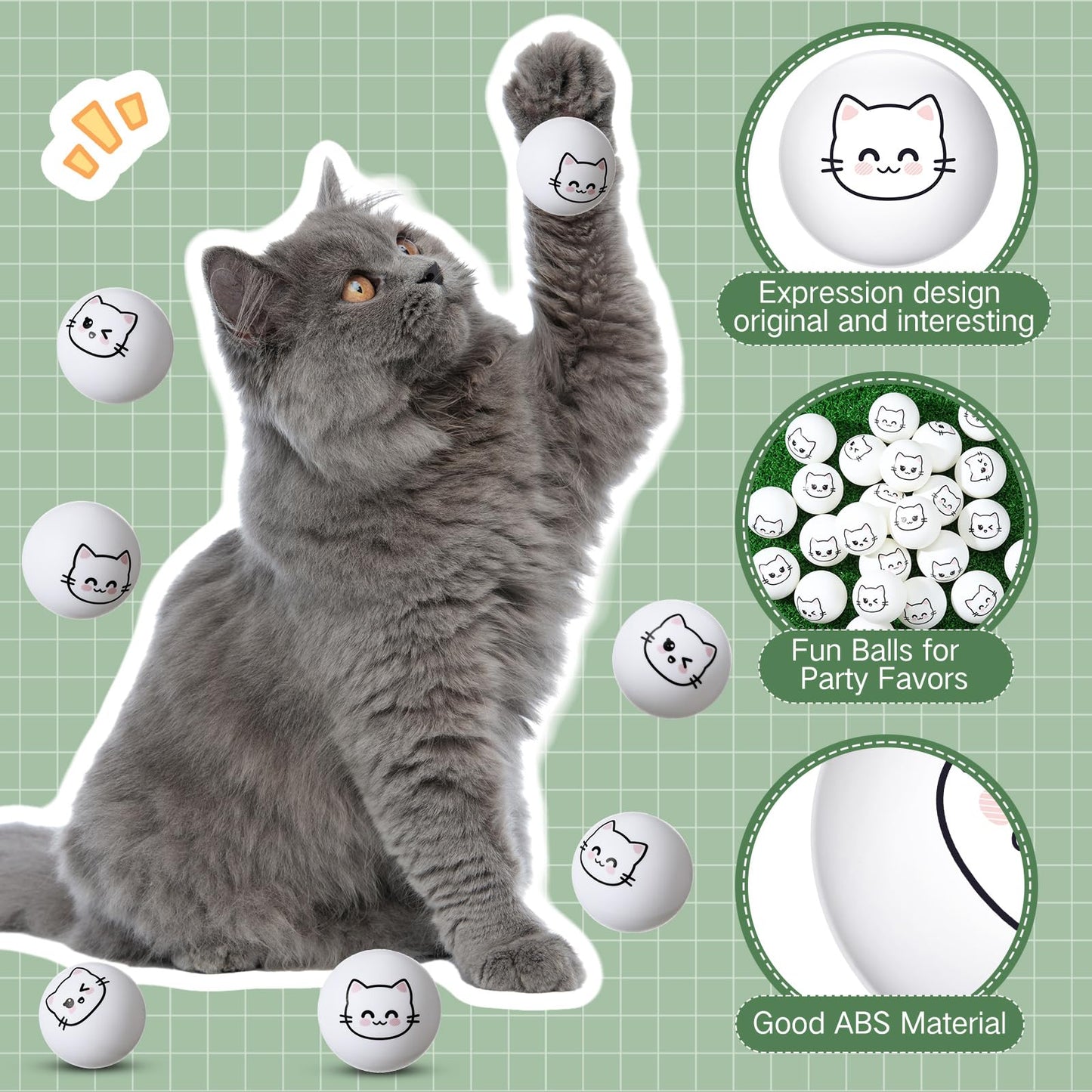 24 Pcs Cat Table Tennis Balls Novelty Face Cute Table Tennis Balls Bouncy Cats Toys for All Golfers Birthday Gift Outdoor Practice Pet Toys