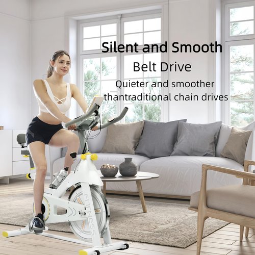 CYTERNE Stationary Bike with Tablet Mount, Indoor Exercise Bike with 330lbs Weight Capacity for Home,seniors, Cardio Workout, Yellow+ White