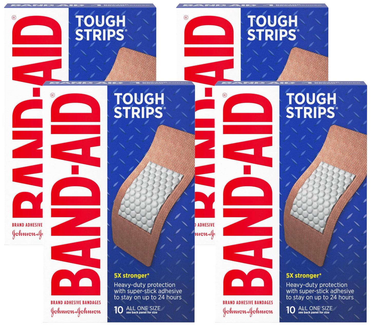 BAND-AID Brand Sterile Tough Strips Adhesive Bandages for First Aid & Wound Care, Durable Protection & Comfort for Minor Cuts & Scrapes, Heavy-Duty Fabric Bandages, Extra Large, 10 ct (Pack of 4)