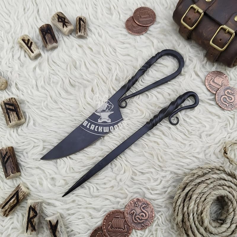 Hand Forged Viking Cutlery Set with Leather Pouch - Black Variation