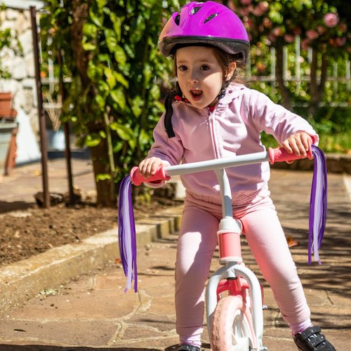Aysatogc 1 Pair Bike Streamers, Bike Tassels for Kids Handlebar Streamers Child Bikes Accessories Handle Bar Grips Accessories Scooter Bicycle for Girls and Boys(Purple White)
