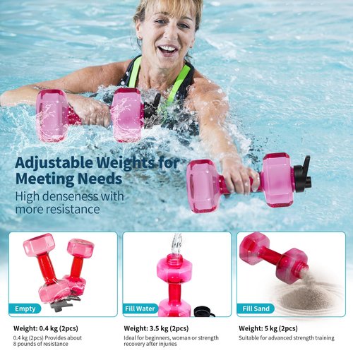 Fstcrt Water Weights for Pool Exercise Set of 2, Aquatic Exercise Dumbbells with Non-Slip Handle, PE Materials Water Dumbbell Aerobics for Water Aerobics Weight Loss (Pink)