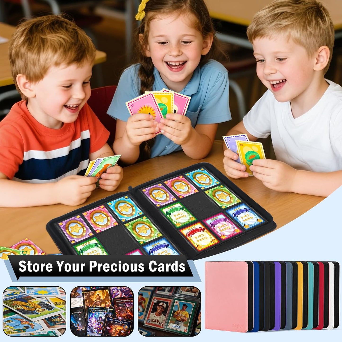 12 Pocket Card Binder, Zipper Trading Card Binder, 720 Large Capacity Side Loading Non-Ring Card Album, Double Sided Acid-Free Card Protector Binder, Card Collection for TCG, MTG, Sport Card, Pink