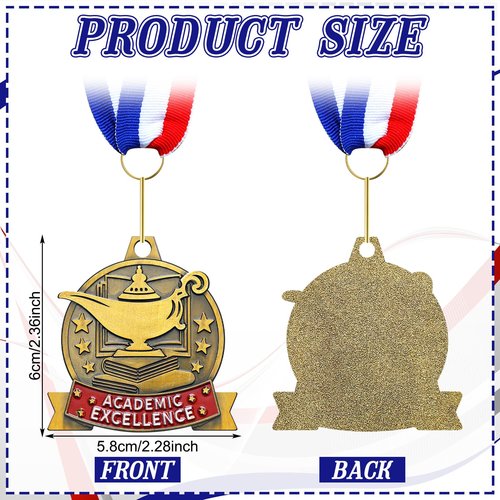 Loetere 20 Pcs Academic Excellence Medals Bulk 2.4 inch Reading Gold Medals with Neck Ribbons Metal Trophy Award Prize Gifts for Adult Book Lover Competitions Party(Academic Excellence)