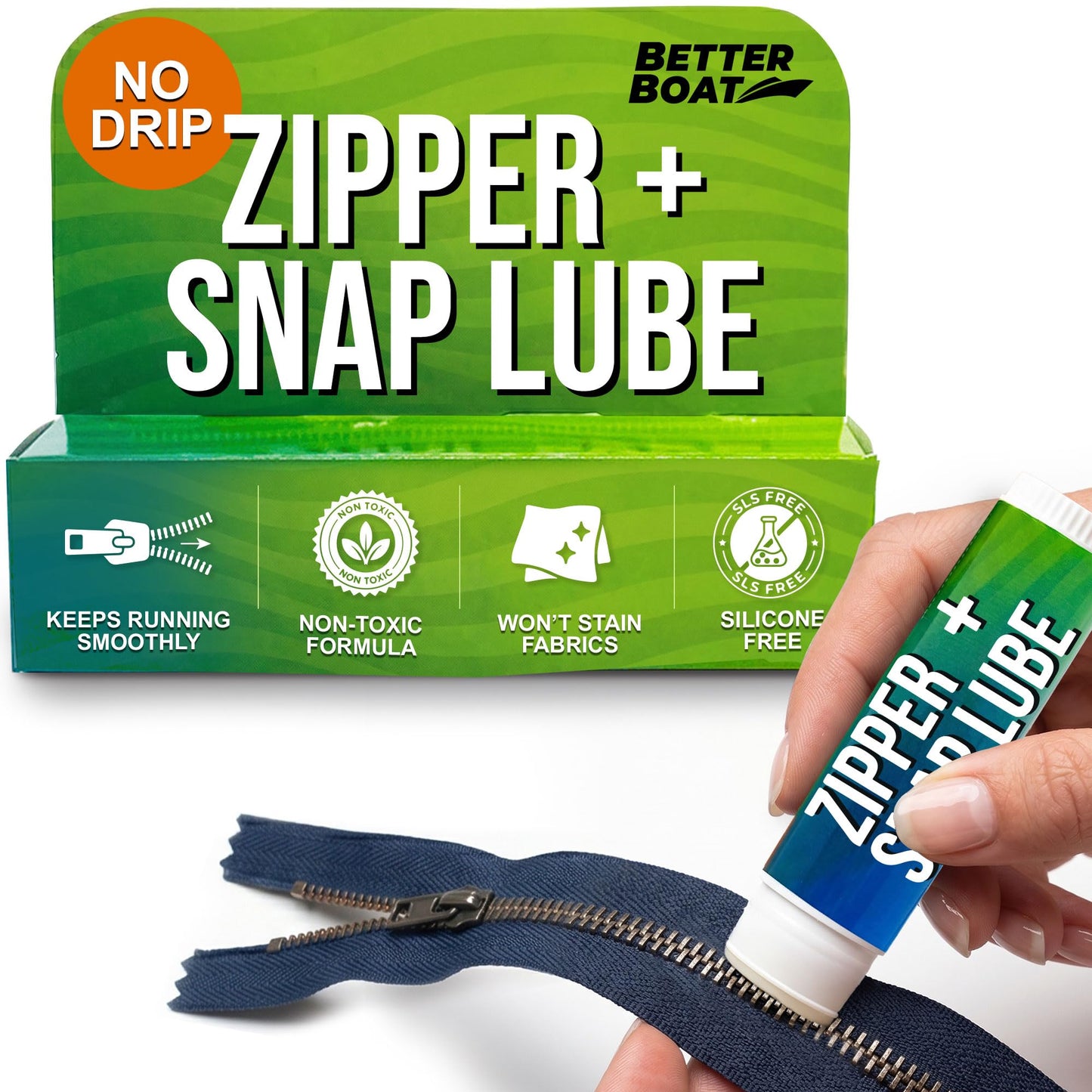 Zipper Wax Zip Lube - Marine Grade Zipper Lubricant Stick and Tool for Boat Canvas, Bimini Snaps, Metal Zippers, Jackets, Coolers, Vinyl Panels, Wetsuits, Drysuits - No Oil Mess