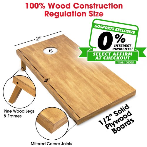 GoSports 4 ft x 2 ft Regulation Size Wooden Cornhole Boards Set - Includes Carrying Case - Full Regulation Size Bean Bag Toss Boards