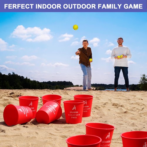 Aivalas Yard Pong Outdoor Games, Giant Yard Games Set with 12 Buckets and Balls for Adults and Family, Toss Game Throwing Games for Beach, Camping, Lawn and Backyard