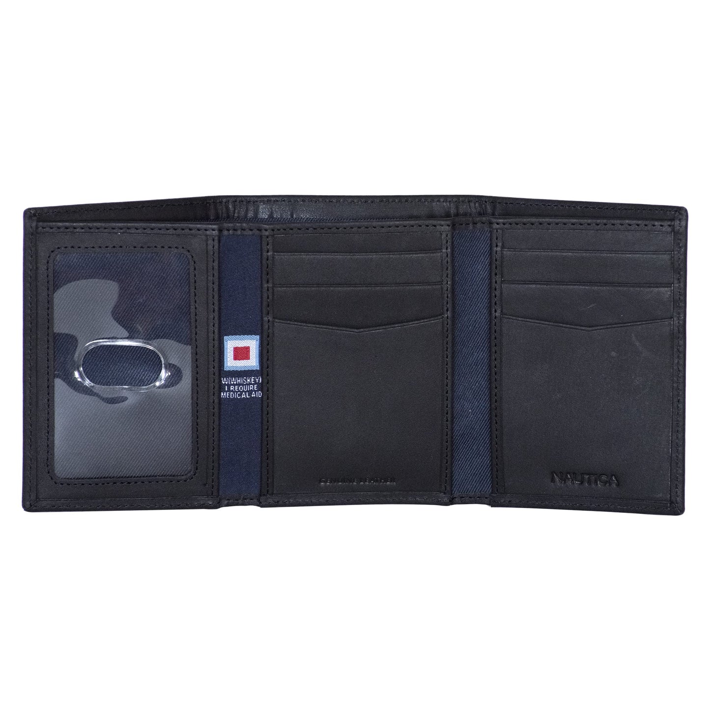 Nautica Mens Classic Sail Trifold Wallet | RFID Blocking Protection | ID Window | 6 Card Slots | 2 Slip Pockets | Genuine Leather | Organization | Durable | Stylish - Black