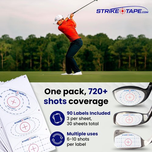 STRIKEPRO StrikeTape Golf Impact Tape. Right or Left Handed Clubs, Golf Impact Stickers fit All Drivers/Hybrids/Irons. Simple Swing Analysis for 720 Golf impacts.