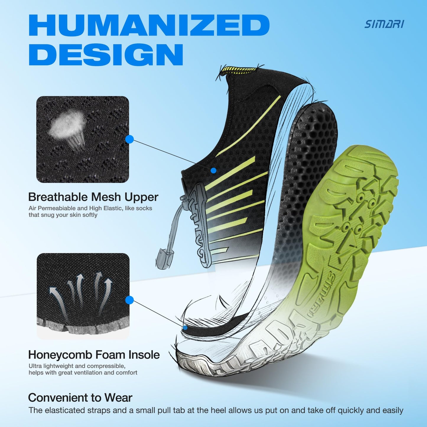 SIMARI Water Shoes for Women Men - Barefoot Quick-Dry Aqua Socks | Lightweight Swim Shoes for Surfing, Swimming, Beach Sports, Kayaking, Diving | Non-Slip Design