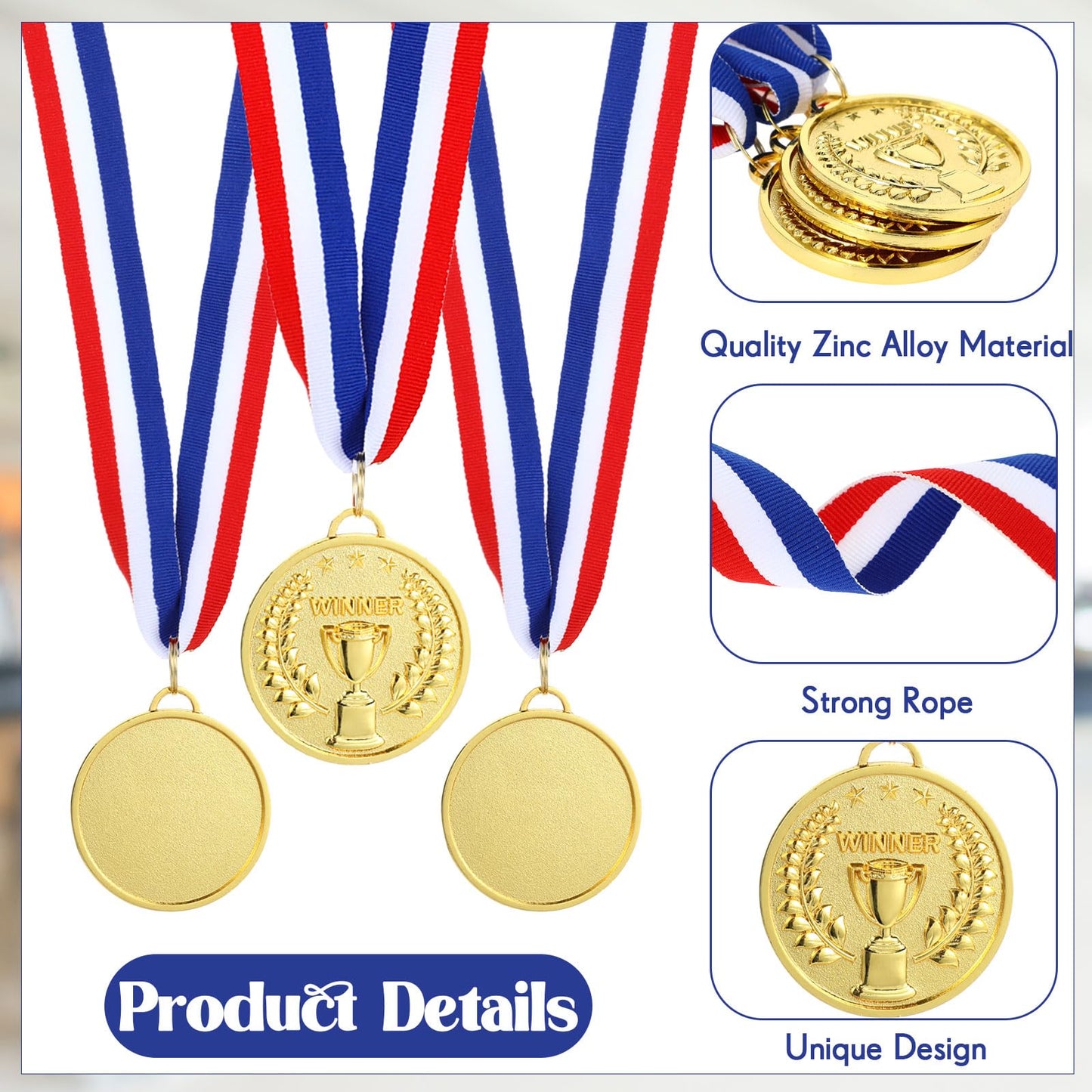 Quelay Gold Award Medals 2 Inch 1st Place Metal Winner Award Medals with Neck Ribbons Prizes for Participation Competitions for Soccer Baseball Basketball Golf(24 Pieces,Trophy Style)