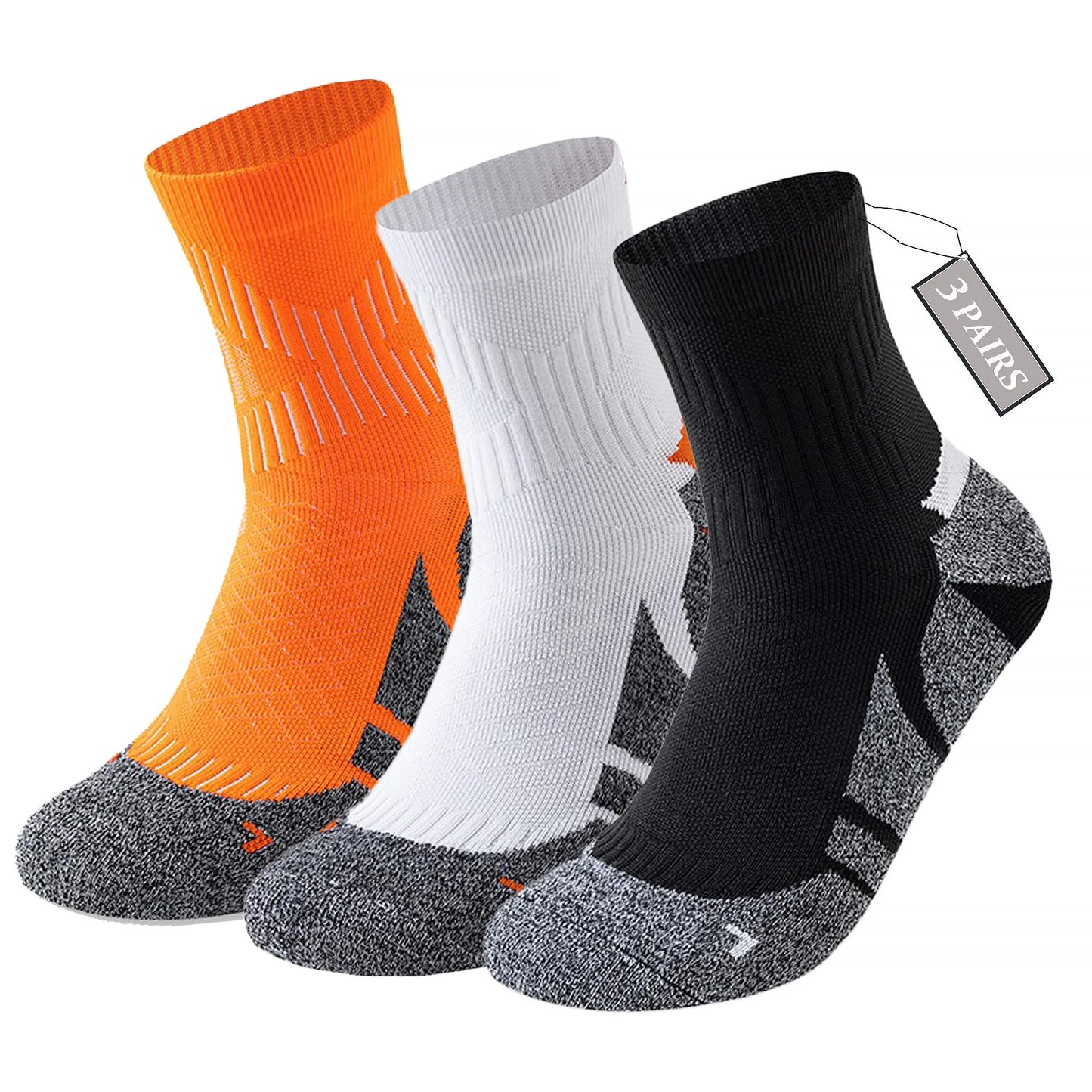 YWSLRC Athletic Ankle Socks for Men & Women, Moisture Wicking Cushioned Compression Sports Socks for Running Tennis Basketball 3 Pairs