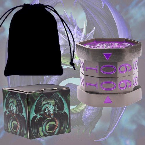 Metal MTG Life Counter, Life Counter MTG, Magic Life Counter Gift Box Packaging Suitable for Board Games, Card Games, Compatible with MTGs and TTRPG(Black Nickel_Purple)