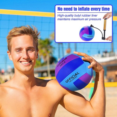 ELKCIP Volleyballs Official Size 5, Soft Bulk Recreational Volley Balls with Pump and Net Bag for Indoor Outdoor Beach Pool Water Sand Game Training Match Gift for Beginner Women, Purple Blue