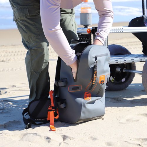 YakAttack 28L BackWater DryPak Waterproof Backpack - Grey/Orange | Dry Bag Backpack for Kayaking, Fishing & Hiking | Floating Waterproof Bag | Lightweight Outdoor Marine Gear | 10" x 22" x 12"