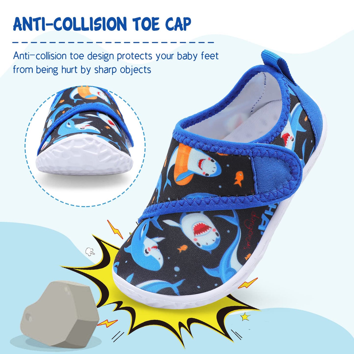 LeIsfIt Toddler Water Shoes Boys Girls Barefoot Aqua Socks Kids Breathable Quick-Dry Swim Shoes for Beach Pool Surf, Blue Shark, 6 Toddler