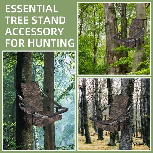 Tree Stand Seat Cushion Pad for Hunting, Adjustable Treestand Hunter Folding Seat Cushion Portable Tree Stand Seat Replacement with Back & Straps Fits Climber Deer Tree Stands, 6.5cm Thick