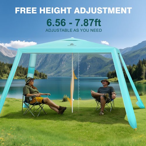 Rhino Valley Beach Cabana, 8*8FT Beach Tent UPF50+ Protection, Easy Setup Beach Canopy Wind Resistant with Cup Holder, Compact Beach Shade Foldable Beach Tent Sun Shelter for Whole Family Friend,Green