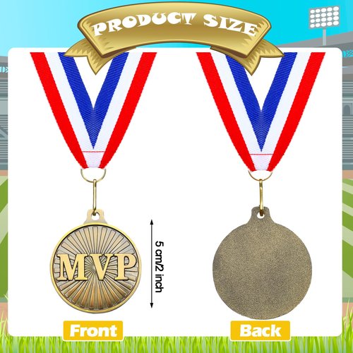 Loetere 30 Pcs 2'' MVP Award Medals Bulk with Neck Ribbons Gold Champ Trophy Most Valuable Player for Adults Games Sports Events Party Prizes Football Baseball Soccer Basketball Softball MVP Gift