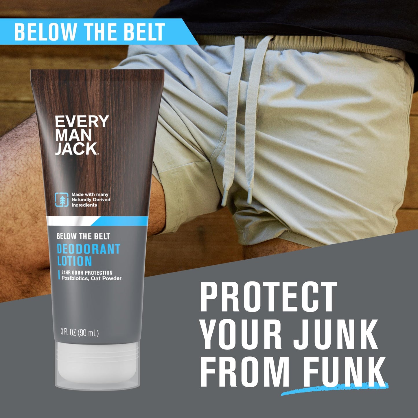 Every Man Jack Men's Ball Deodorant Lotion - Aluminum Free Odor & Wetness Protection - Made w/Naturally Derived Ingredients like Pre-biotics & Arrowroot Powder - Unscented - 3 fl oz - 1 Pack